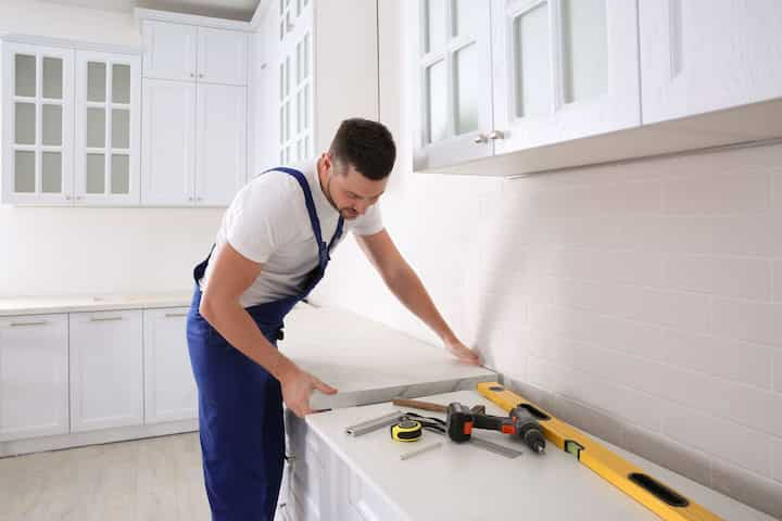 A kitchen countertop made of a durable and stain-resistant material, designed for easy maintenance in Reston